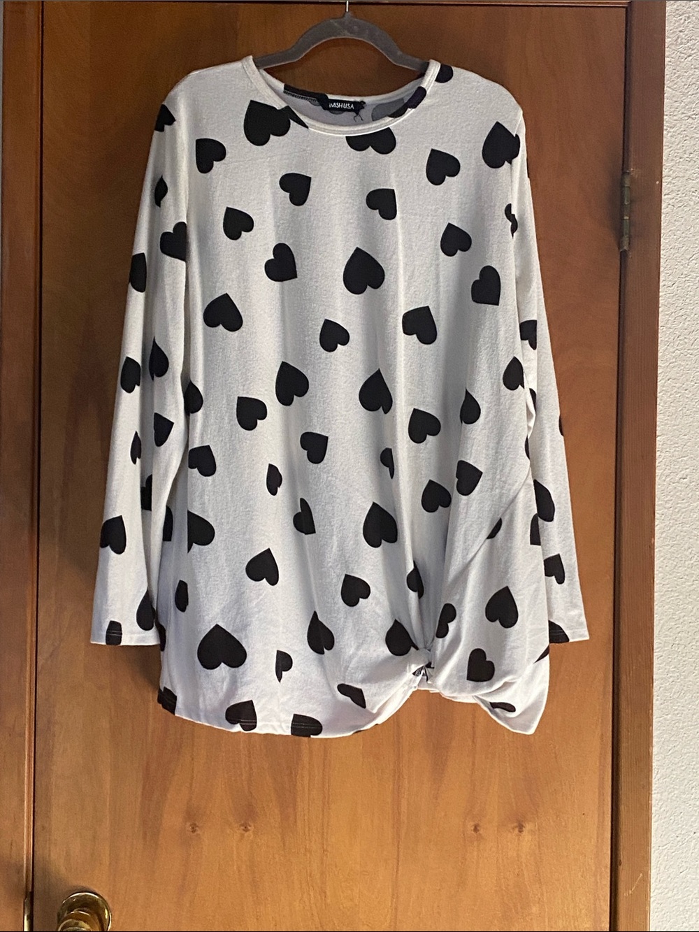 Heimish USA White Long Sleeve Top with Black Heart Print